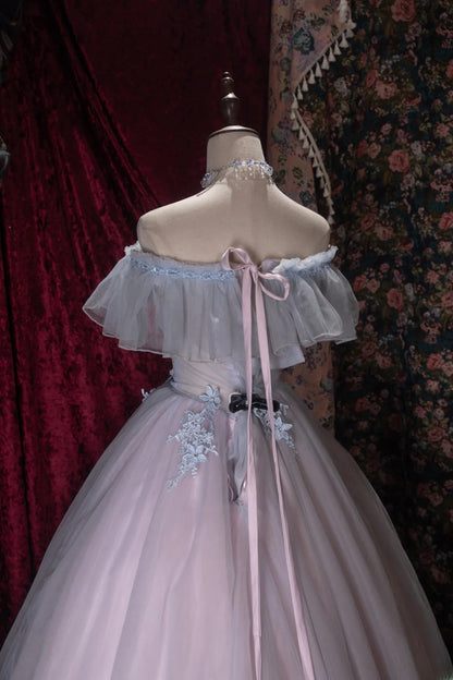 Charming Ball Gown Off The Shoulder Blue Pink With Appliqued Long Quince Dress Quinceanera Dresses Formal Birthday Outfits RB8063