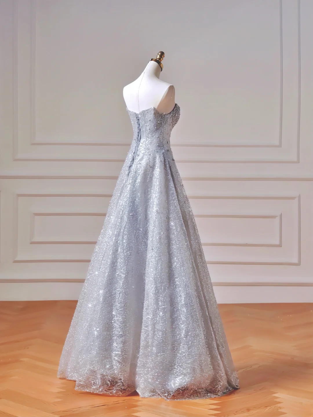 Modest Prom Dresses Aesthetic Ball Gown Strapless Blue Sequin With Scarf Impress Long Party Formal Gown For Teens High Schools Girls AQ038