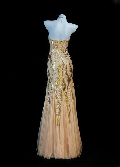 Elegant Prom Dresses Mermaid Sweetheart With Gold Sequined Evening Dress Formal Outfits RB5847