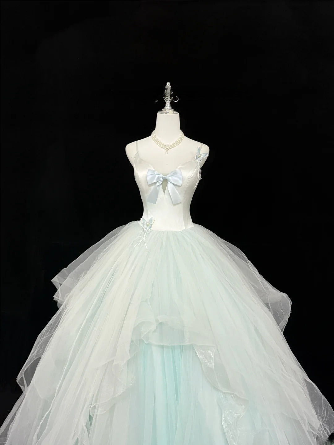 Modest Ball Gown Spaghetti Strap Mint Green Tulle With Ruffled Quince Dress Voluminous Sweet 16 Sweet Sixteen Outfits Vestido de RB7410