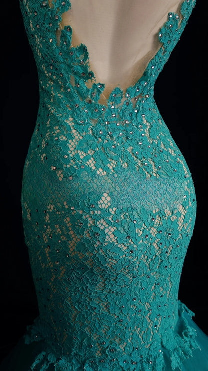 Green Prom Dress Inspo Mermaid Sweetheart Lace Modest Long Formal Party Gown RB9841