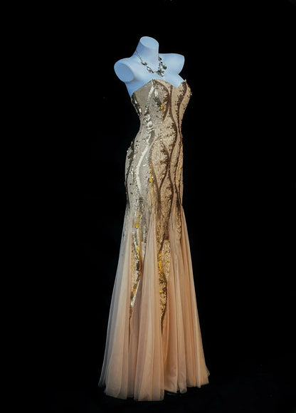 Elegant Prom Dresses Mermaid Sweetheart With Gold Sequined Evening Dress Formal Outfits RB5847