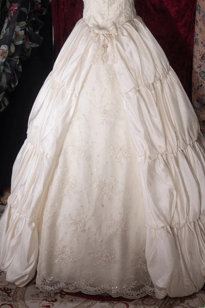 Vintage 80s Ball Gown Spaghetti Straps Ivory Satin With Lace Long Autumn Brides Gown Bridal Dress Wedding Dresses RB8064