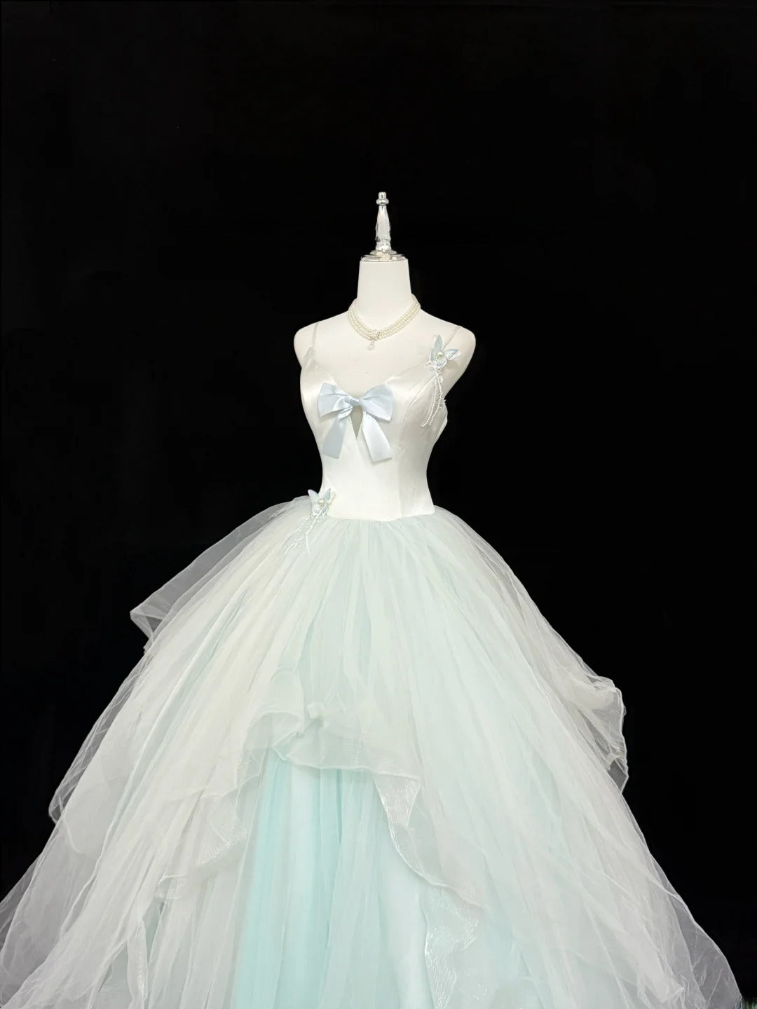 Modest Ball Gown Spaghetti Strap Mint Green Tulle With Ruffled Quince Dress Voluminous Sweet 16 Sweet Sixteen Outfits Vestido de RB7410