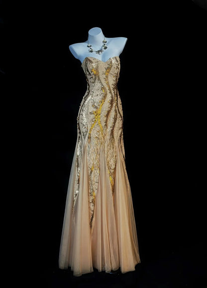 Elegant Prom Dresses Mermaid Sweetheart With Gold Sequined Evening Dress Formal Outfits RB5847