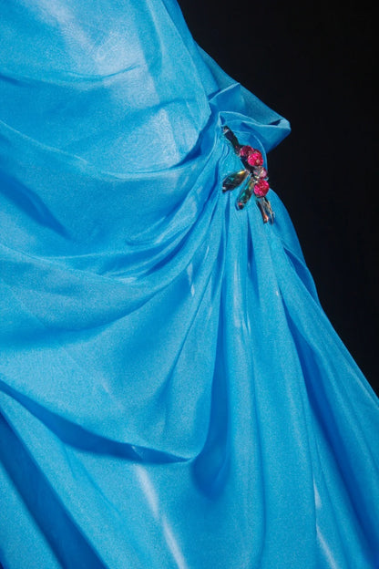 Vintage Prom Dresses 90s Formal A Line V Neck Blue Chiffon With Beadings Long Party Gowns Prom Dresses AS040