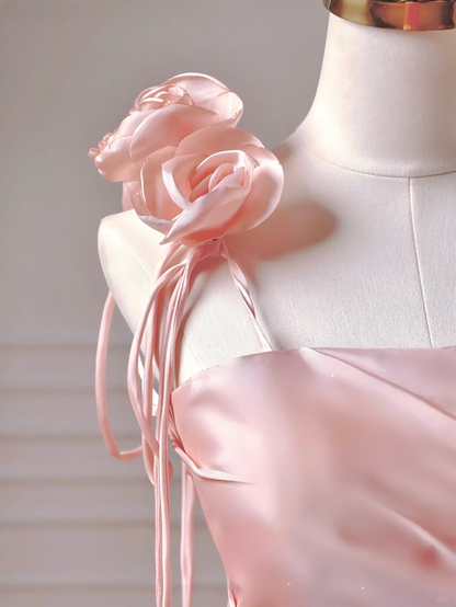 Modest Prom Dresses Aesthetic A Line One Shoulder Pink Satin Impress Long Party Formal Gown For Teens High Schools Girls AQ040