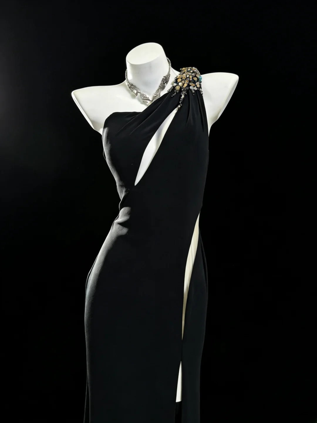 Sheath One Shoulder Black Sleeveless With Split For Women Long Prom Dresses Senior High School 21st Birthday Outfits AS040
