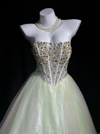 Sophisticated Prom Dresses Ball Gown Strapless Yellow Pink Yellow Tulle With Beading Long Sweet 15 16 Dress Formal Outfits RB5848