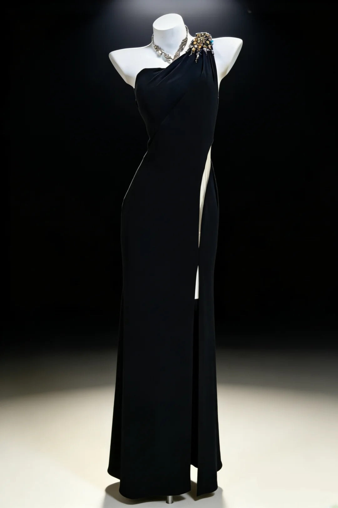 Sheath One Shoulder Black Sleeveless With Split For Women Long Prom Dresses Senior High School 21st Birthday Outfits AS040