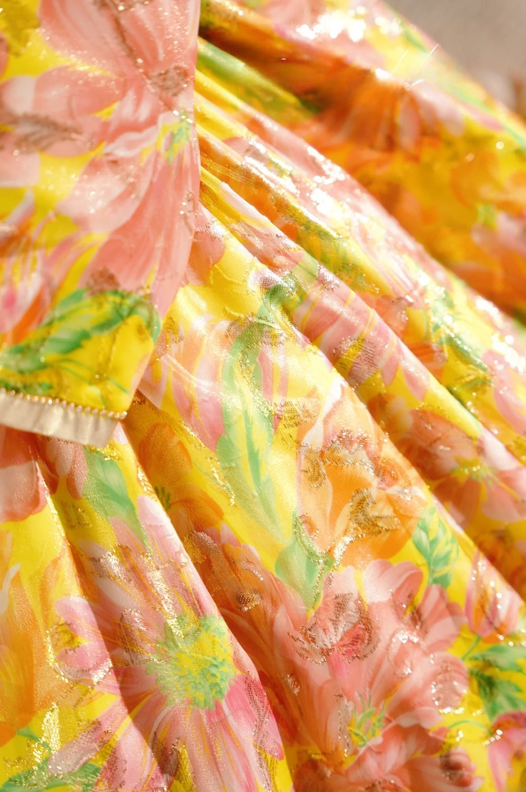 Floral Yellow Quinceanera Dress With Sleeves Spaghetti Straps Ball Gown Sweet 15 Birthday Gown RB9033