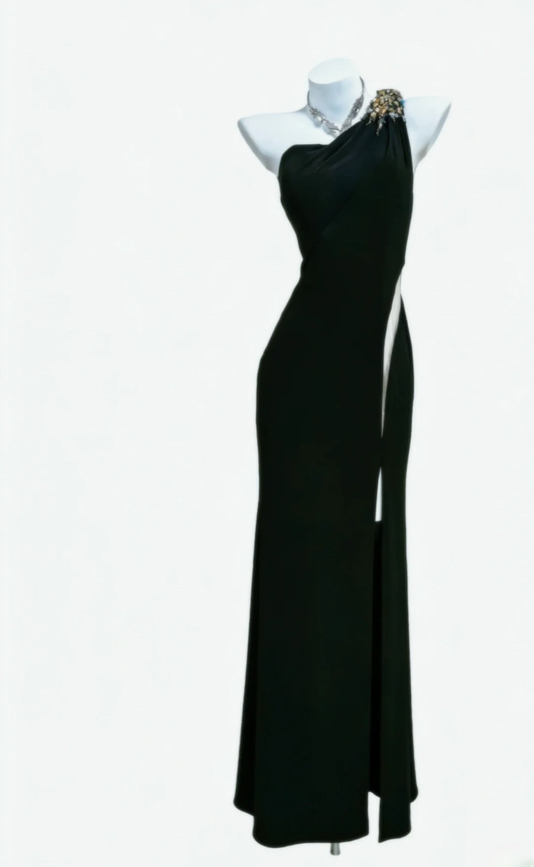Sheath One Shoulder Black Sleeveless With Split For Women Long Prom Dresses Senior High School 21st Birthday Outfits AS040