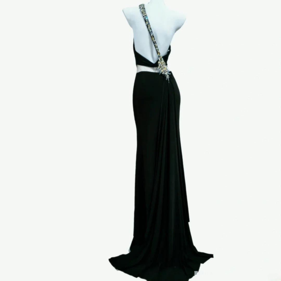 Sheath One Shoulder Black Sleeveless With Split For Women Long Prom Dresses Senior High School 21st Birthday Outfits AS040
