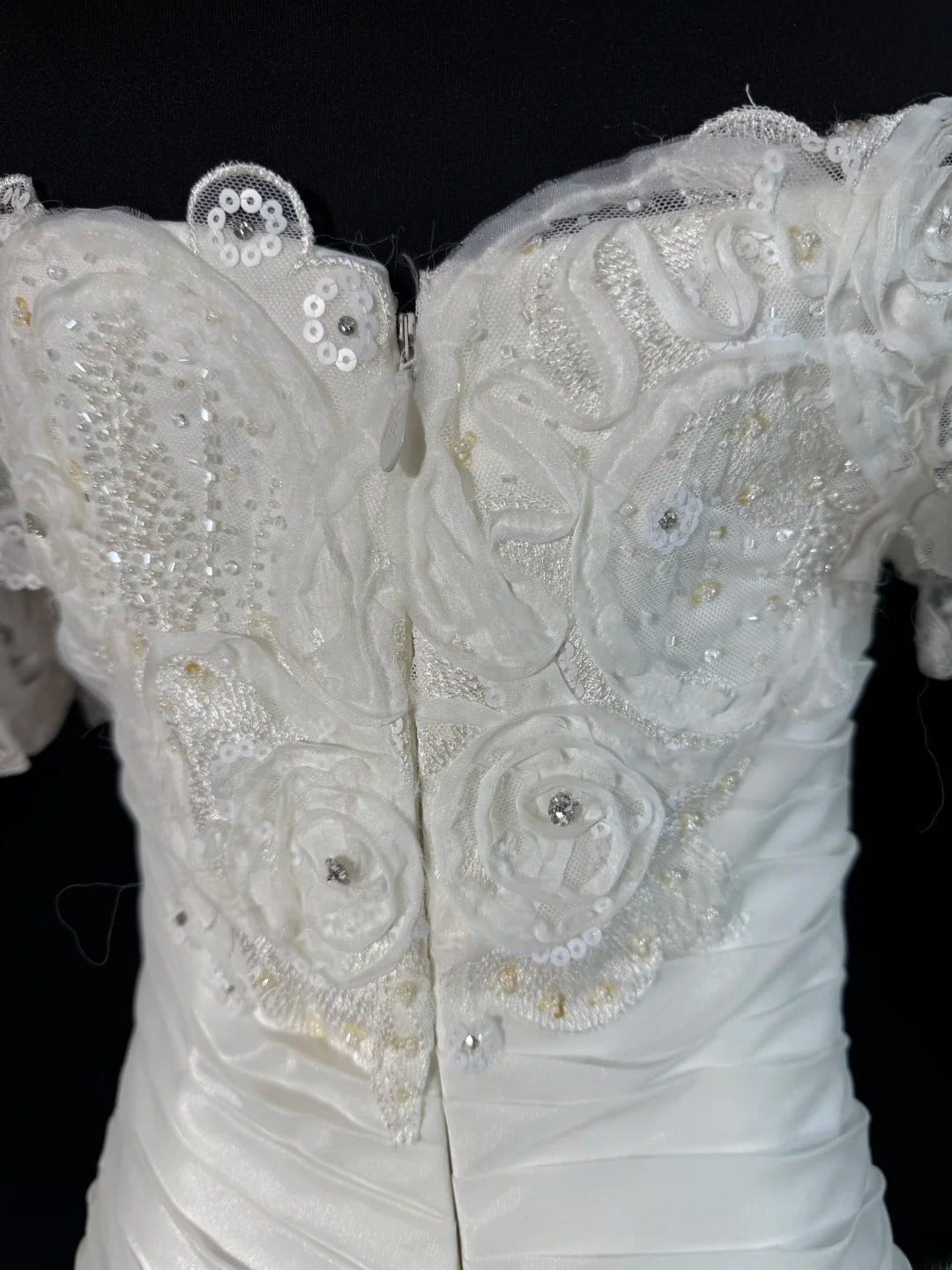 Boho Mermaid Off The Shoulder With Short Sleeves White Lace Tiered Long Vintage Fitted 1920s Wedding Dresses AS041
