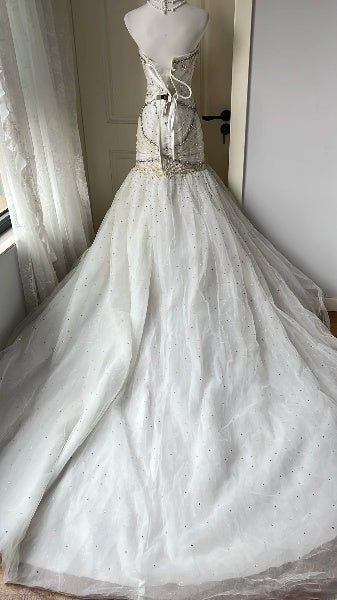 Princess Wedding Dress Mermaid Sweethart White With Silver Beading Bridal Gown for Big Day RC0410