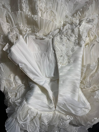 Boho Mermaid Off The Shoulder With Short Sleeves White Lace Tiered Long Vintage Fitted 1920s Wedding Dresses AS041