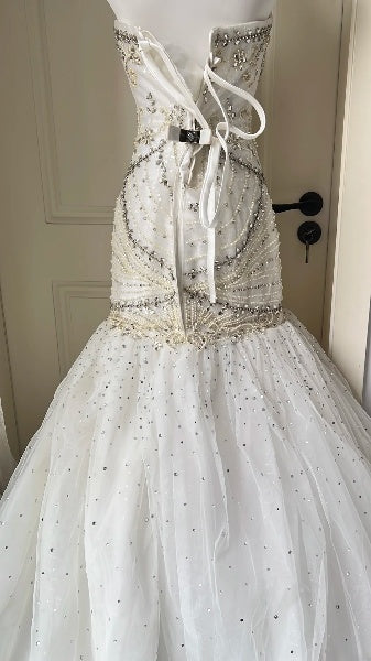 Princess Wedding Dress Mermaid Sweethart White With Silver Beading Bridal Gown for Big Day RC0410