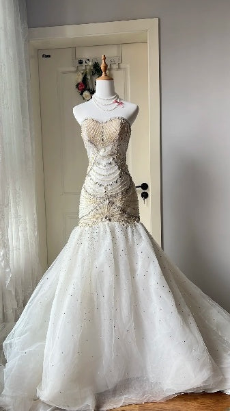 Princess Wedding Dress Mermaid Sweethart White With Silver Beading Bridal Gown for Big Day RC0410