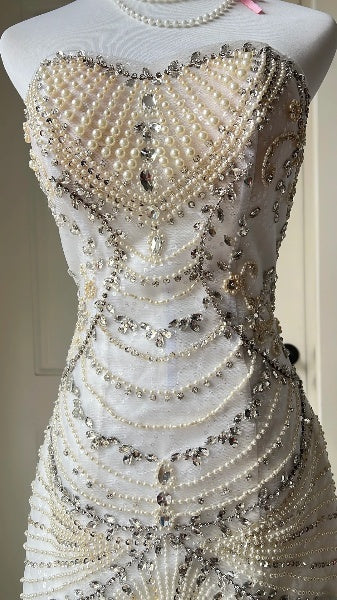 Princess Wedding Dress Mermaid Sweethart White With Silver Beading Bridal Gown for Big Day RC0410