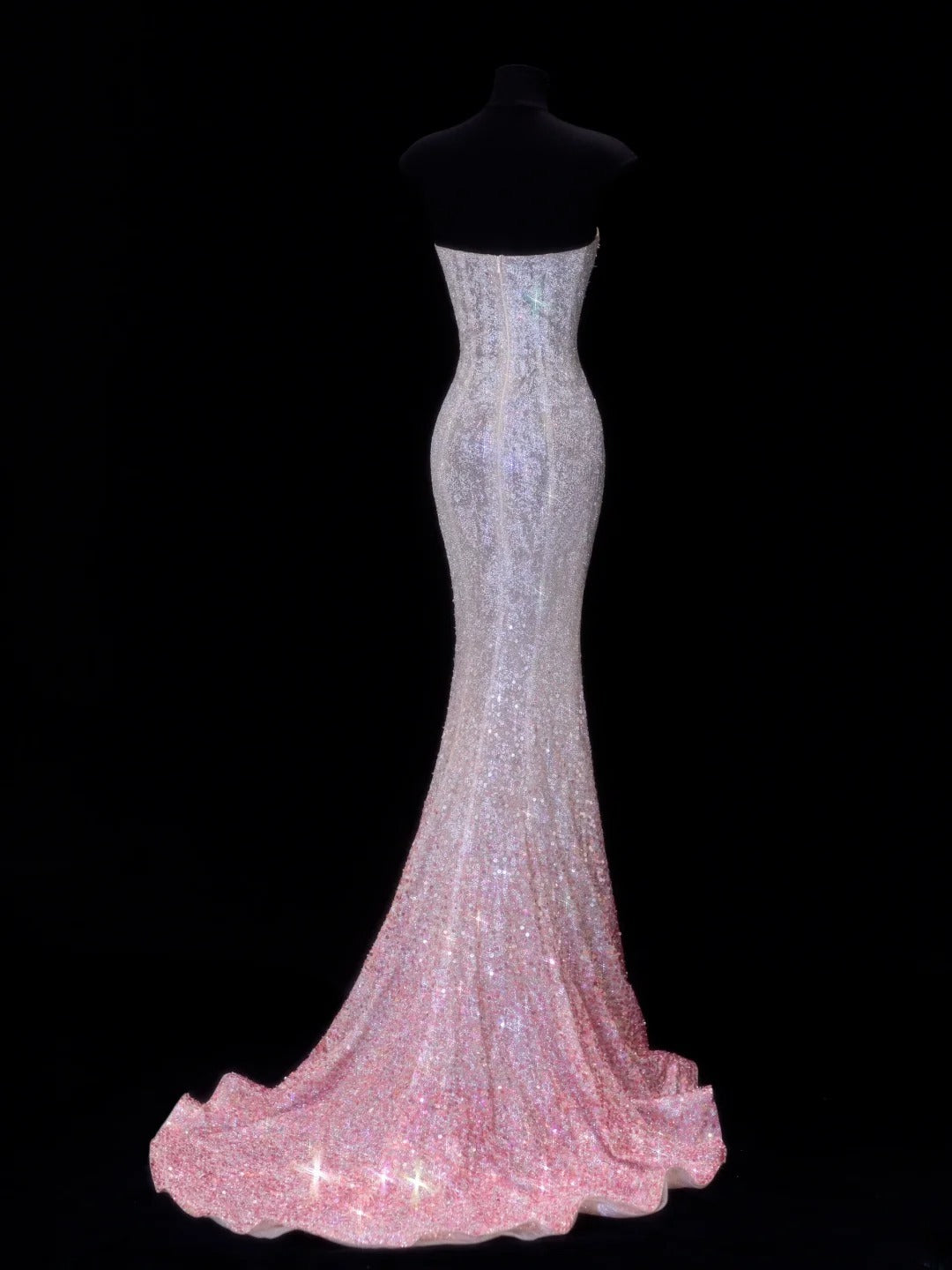Affordable Sequin 1950s Formal Mermaid Strapless Pink Ombre Sequins With Beads Style Impress Long Prom Dresses Party Gowns SA041