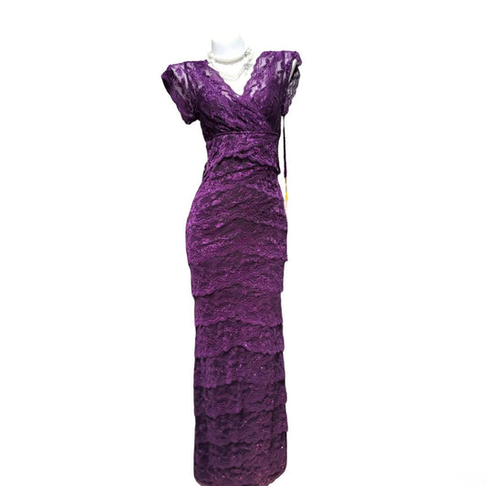 Sexy Sheath V Neck Grape Lace Sleeveless For Women Long Prom Dresses Senior High School 21st Birthday Outfits AS042