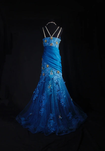Vintage Prom Dresses 90s Formal Mermaid V Neck Royal Blue Chiffon With Beadings Lace Long Party Gowns Prom Dresses AS042