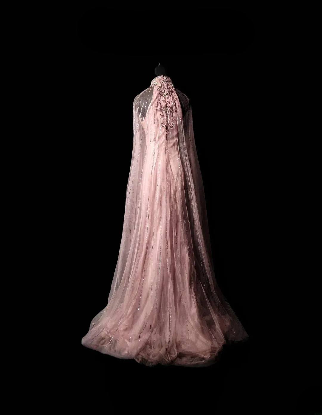 Modest Mermaid High Neck With Cape Pink Long Prom Dress Beading Crystals Formal Dress Long Party Dresses RB6934
