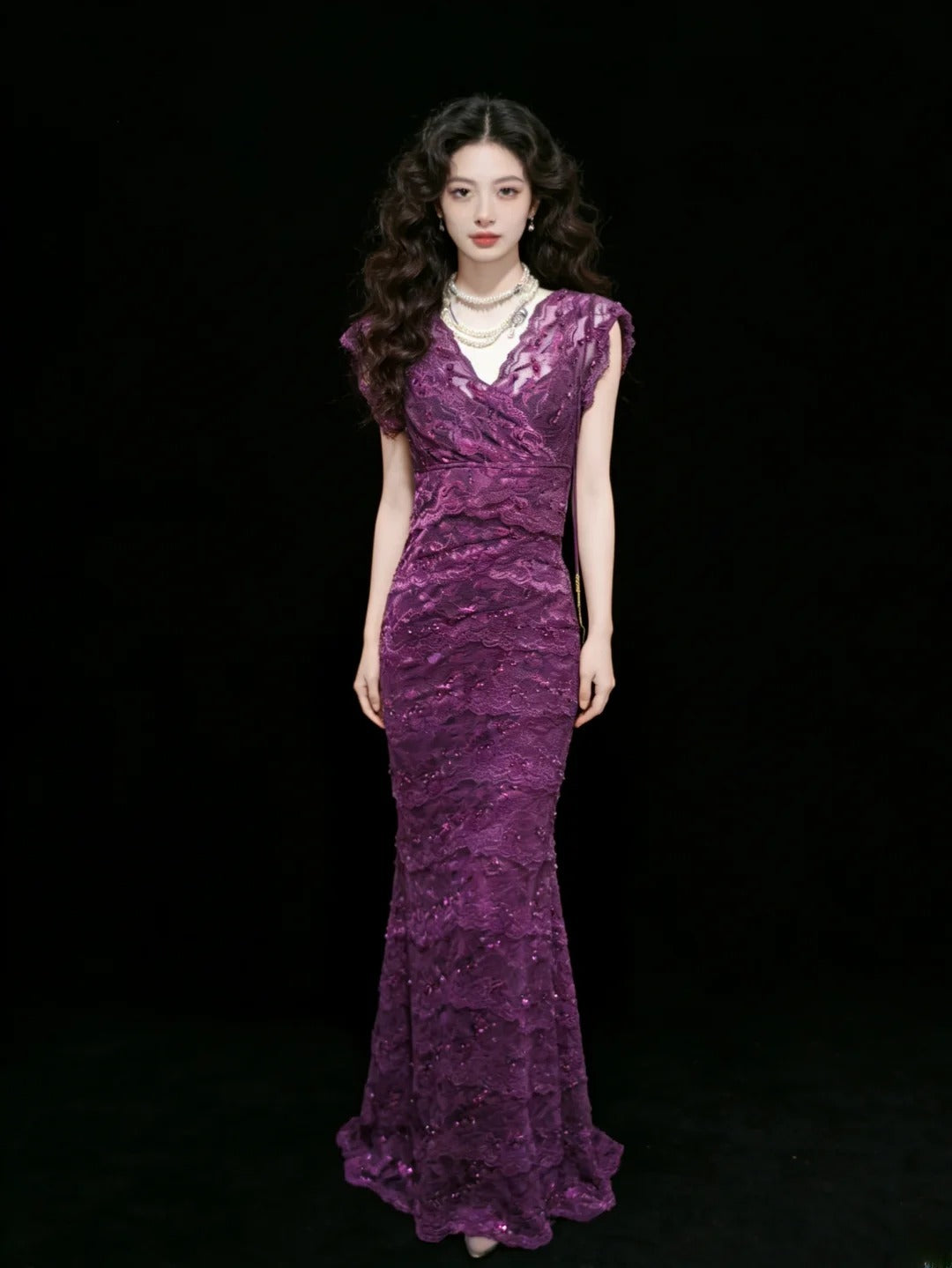 Sexy Sheath V Neck Grape Lace Sleeveless For Women Long Prom Dresses Senior High School 21st Birthday Outfits AS042