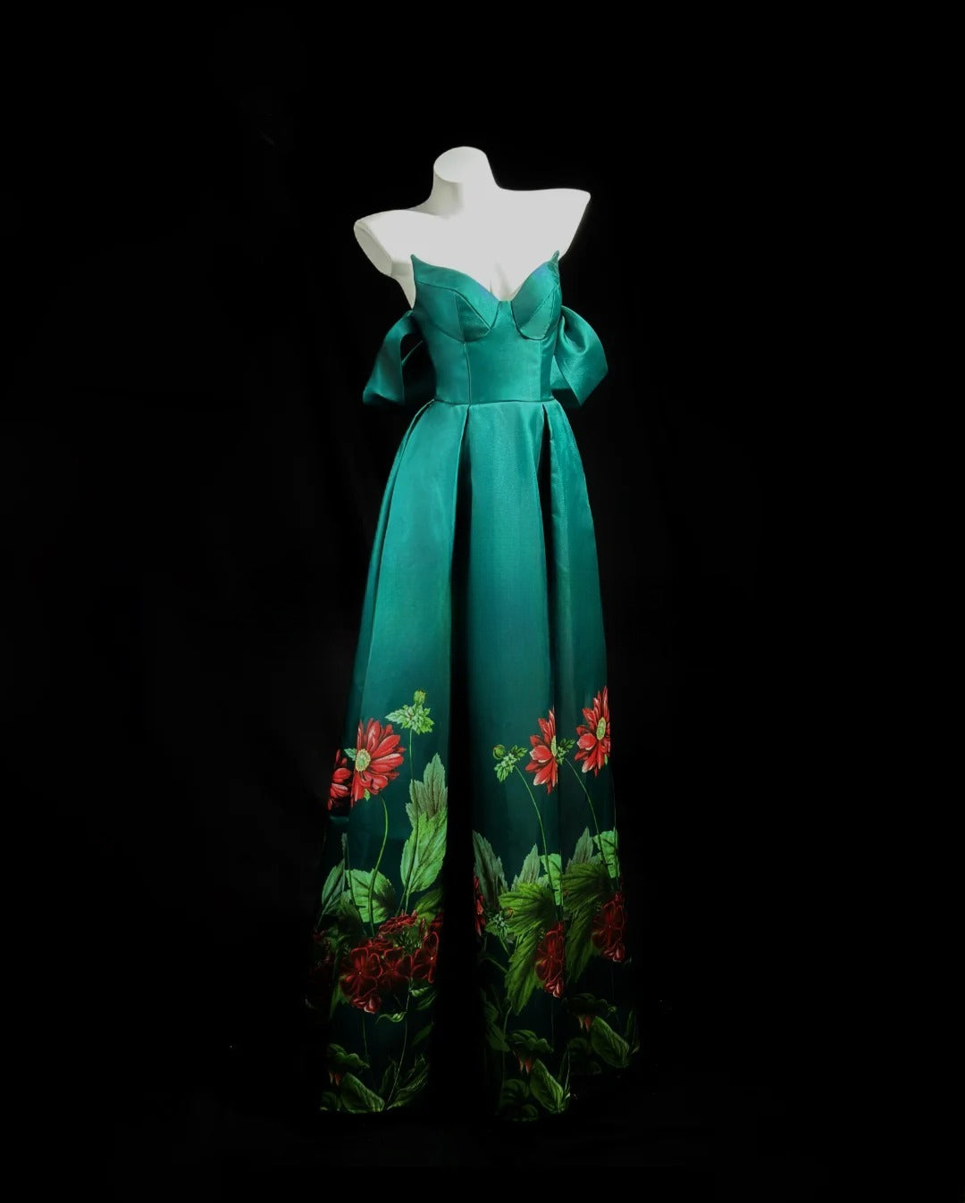Classy Prom Dresses A Line Off The Shoulder Green Satin With Sleeves Evening Dress Formal Outfits RB5850
