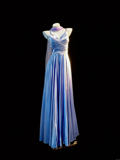 Simple A line Spaghetti Strap Lilac With Scarf For Women Long Prom Dress Birthday Gowns AS043