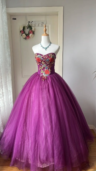 Princess Sweet 16 Dresses Long Sweetheat Purple Tulle With Lace Ball Gown Sweet Sixteen Birthday Gown RC0412