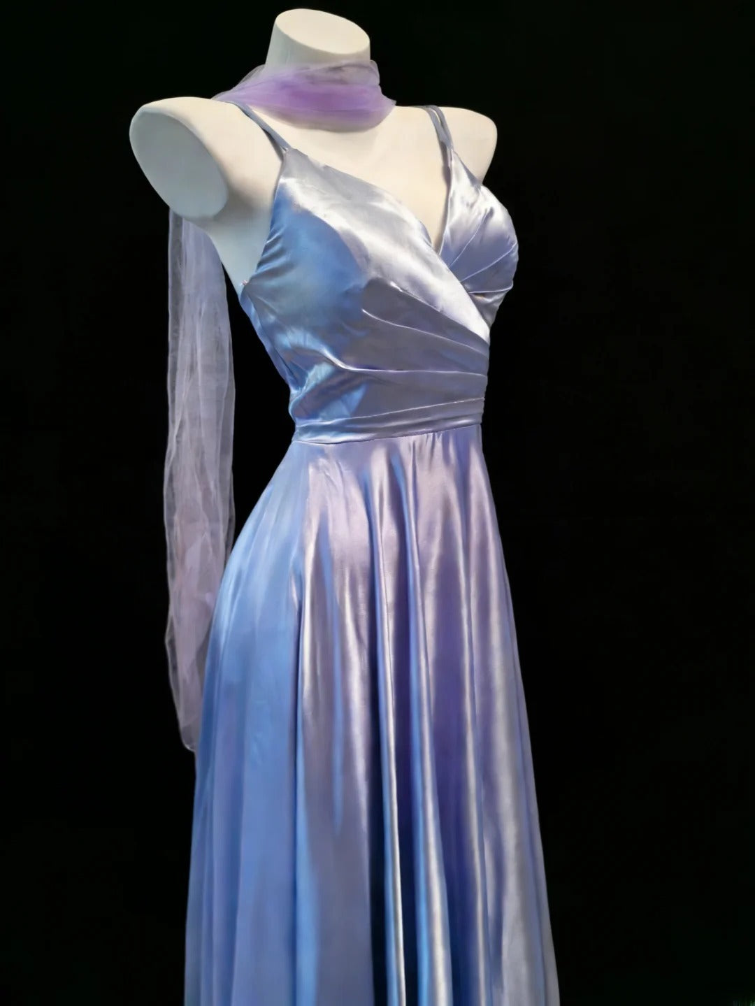 Simple A line Spaghetti Strap Lilac With Scarf For Women Long Prom Dress Birthday Gowns AS043