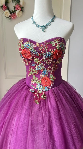 Princess Sweet 16 Dresses Long Sweetheat Purple Tulle With Lace Ball Gown Sweet Sixteen Birthday Gown RC0412