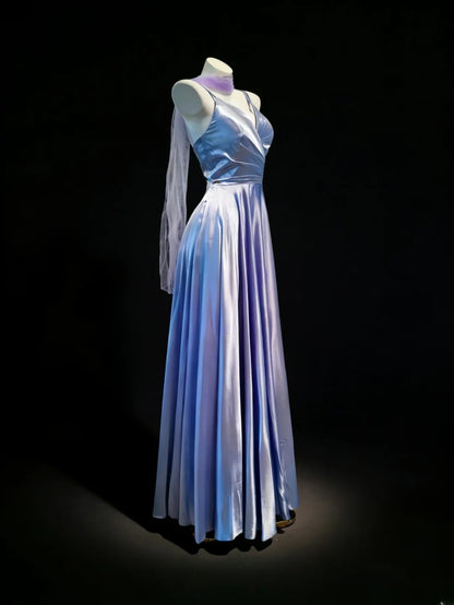 Simple A line Spaghetti Strap Lilac With Scarf For Women Long Prom Dress Birthday Gowns AS043
