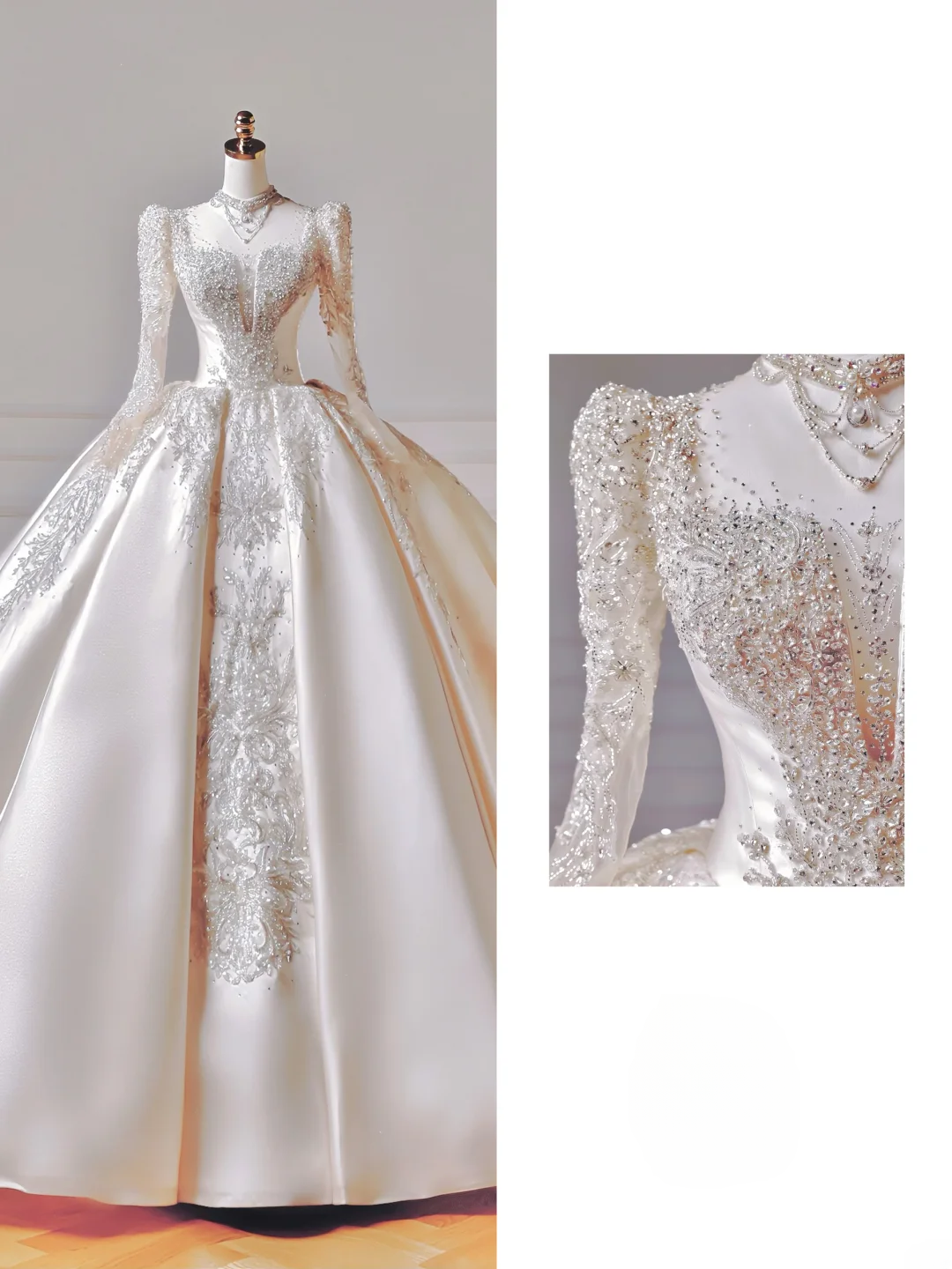 Princess Long Wedding Gowns Ball Gown Square Neck For Bride With Long Sleeves Appliques Beaded Bodice Bridal Dress AQ043