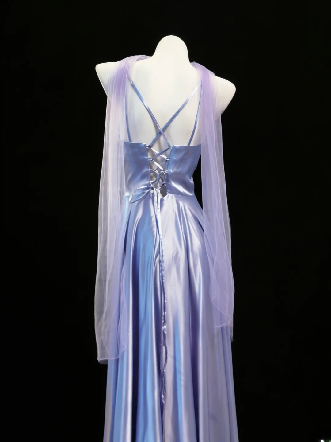Simple A line Spaghetti Strap Lilac With Scarf For Women Long Prom Dress Birthday Gowns AS043