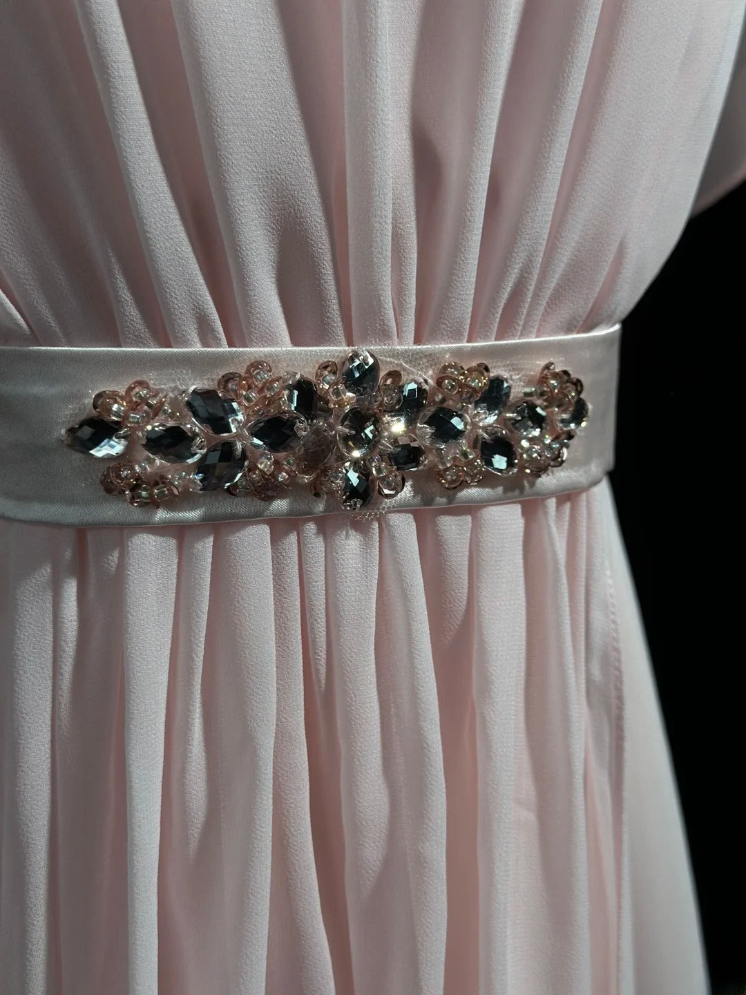 Understated Prom Dresses A Line V Neckline PinK Chiffon With Sleeves Evening Dress Formal Outfits RB5851