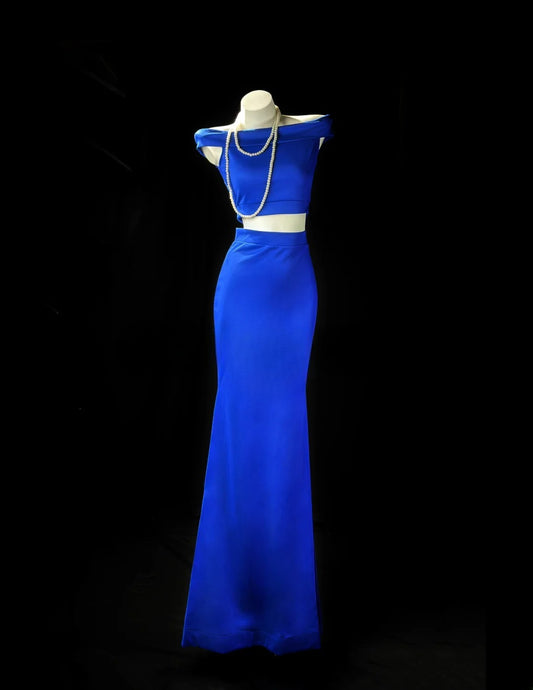 Understated Prom Dresses Mermaid 2 Pieces Royal Blue Satin With Sleeves Evening Dress Formal Outfits RB5852
