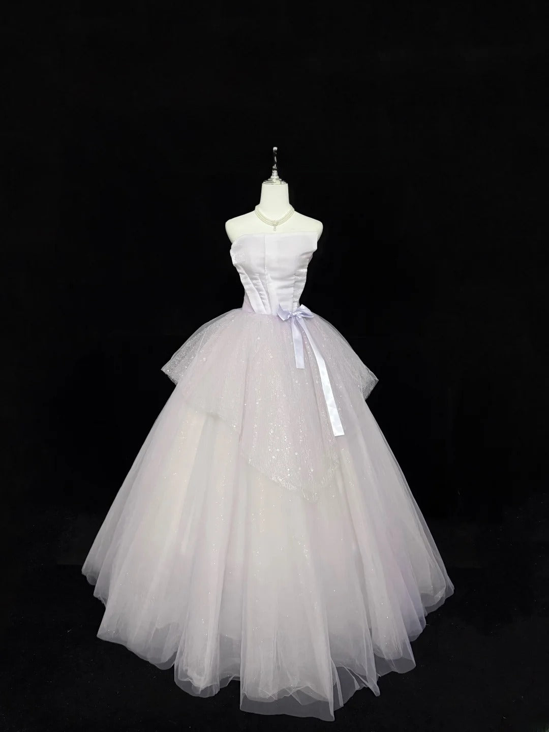 Sweet Ball Gown Strapless Light Lilac With Bow Tulle Quince Dress Voluminous Sweet 16 Sweet Sixteen Outfits Vestido de RB7415