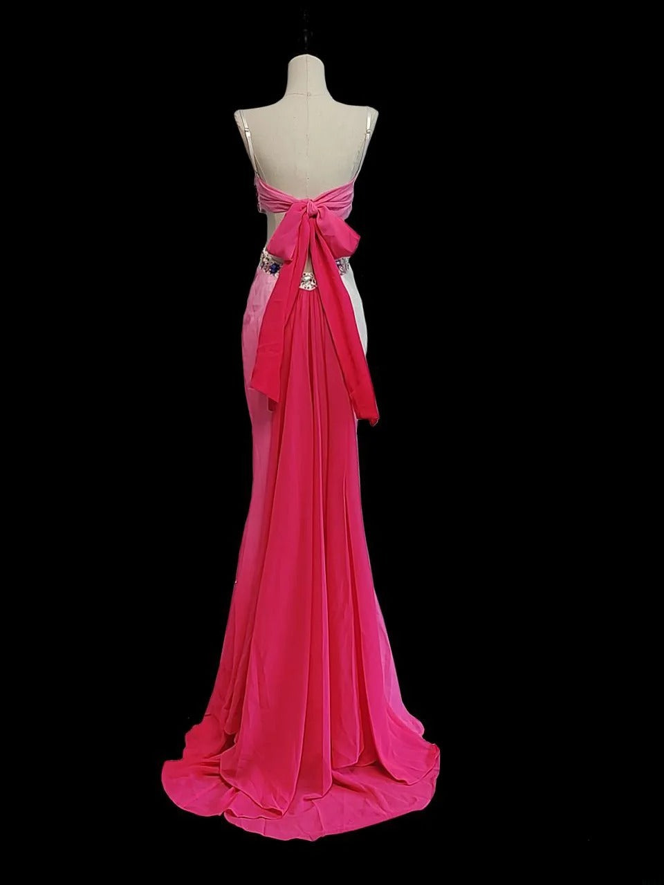 Modest Mermaid Spaghetti Strap White Ombre Pink Long Evening Dresses Inspo Senior Night Dance Prom Dress AS044