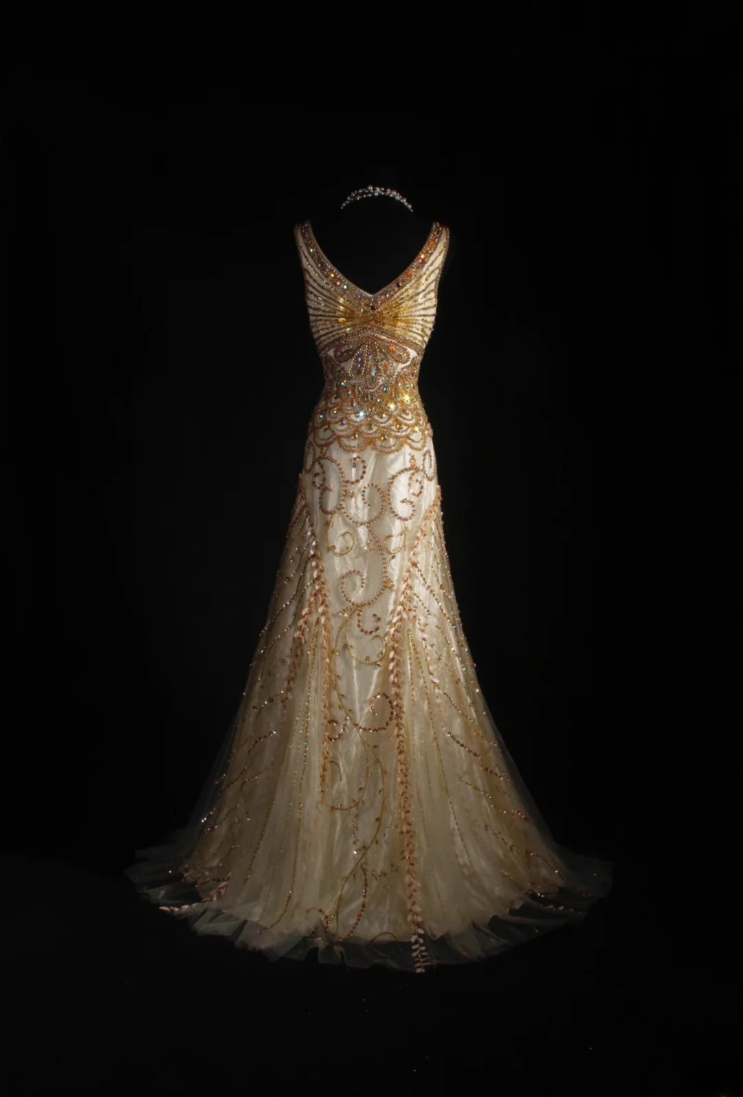 Vintage Prom Dresses 90s Formal Mermaid V Neck Tulle Gold With Beadings Long Party Gowns Prom Dresses AS044