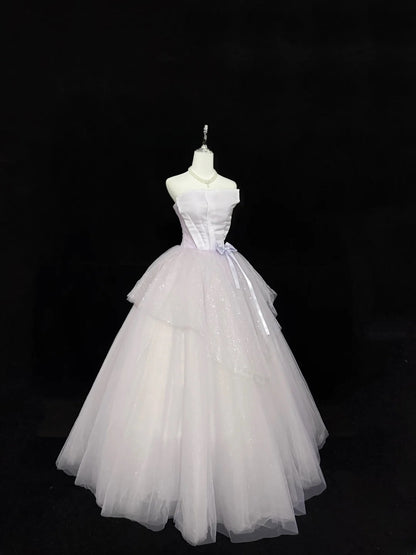 Sweet Ball Gown Strapless Light Lilac With Bow Tulle Quince Dress Voluminous Sweet 16 Sweet Sixteen Outfits Vestido de RB7415