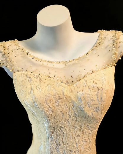 Sexy Mermaid Bateau Neck Champagne Lace Sleeveless For Women Long Prom Dresses Senior High School 21st Birthday Outfits AS044