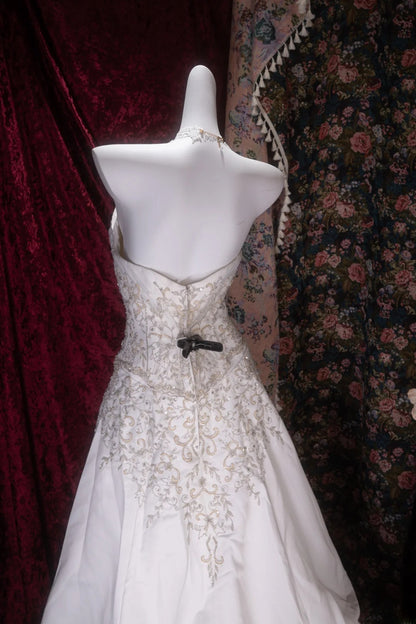 Vintage 80s Ball Gown Sweetheart Ivory Satin With Lace Beading Long Autumn Brides Gown Bridal Dress Wedding Dresses RB8068
