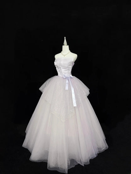 Sweet Ball Gown Strapless Light Lilac With Bow Tulle Quince Dress Voluminous Sweet 16 Sweet Sixteen Outfits Vestido de RB7415