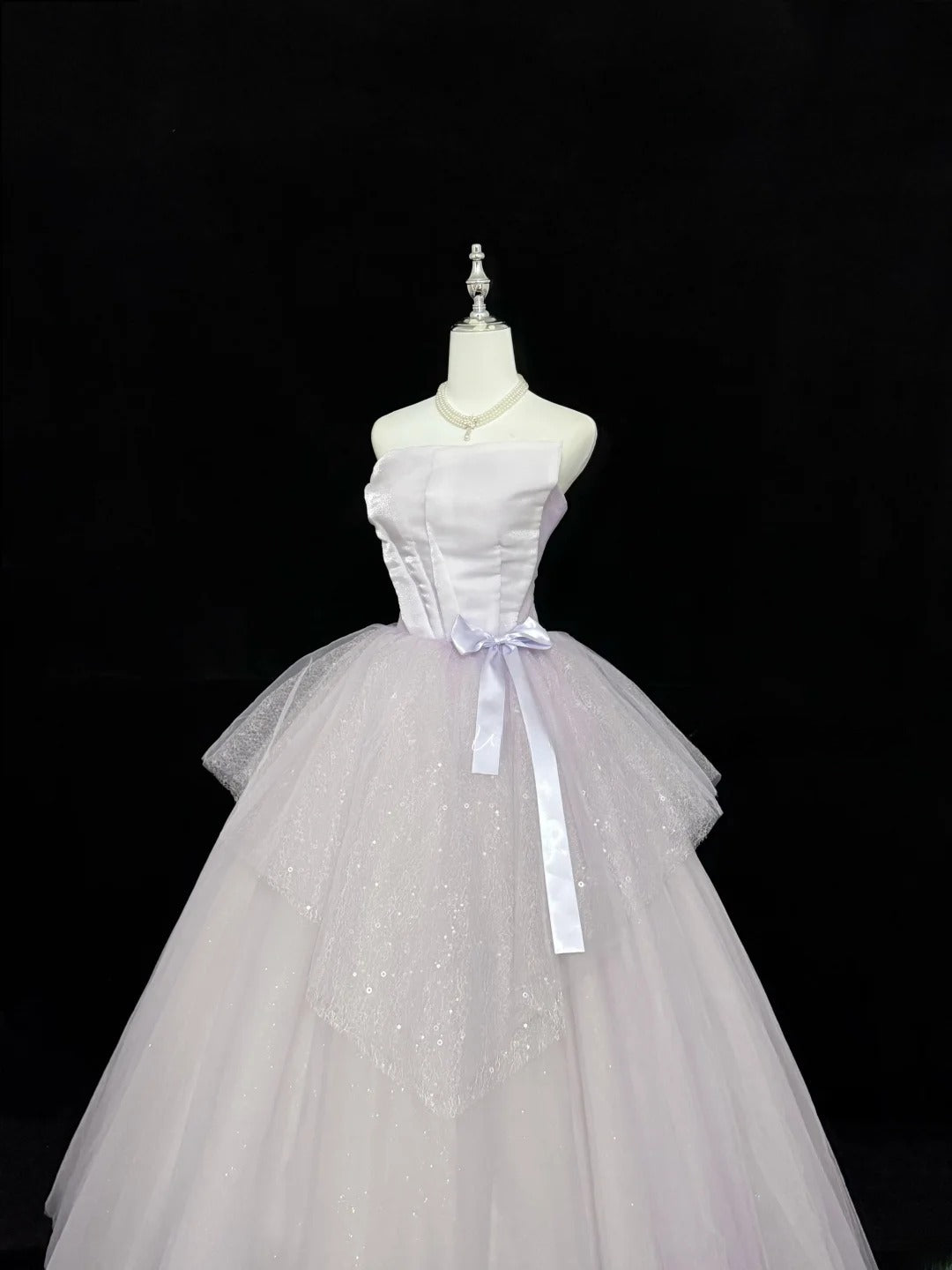Sweet Ball Gown Strapless Light Lilac With Bow Tulle Quince Dress Voluminous Sweet 16 Sweet Sixteen Outfits Vestido de RB7415