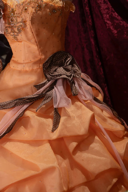 Charming Ball Gown Strapless Orange With Tiered Layers Long Quince Dress Quinceanera Dresses Formal Birthday Outfits RB8069