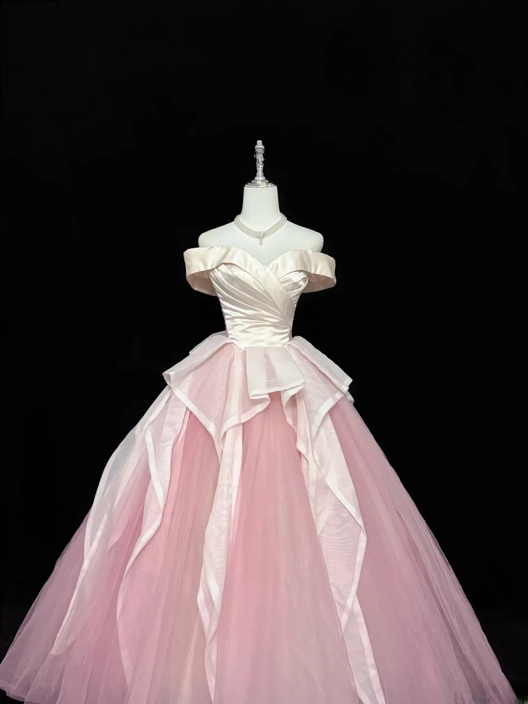 Classy Ball Gown Off The Shoulder Pink Satin With Ruffled Quince Dress Voluminous Sweet 16 Quinceanera Dresses Vestido de RB7416