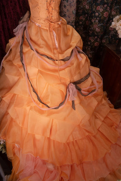 Charming Ball Gown Strapless Orange With Tiered Layers Long Quince Dress Quinceanera Dresses Formal Birthday Outfits RB8069