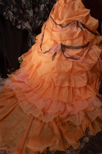 Charming Ball Gown Strapless Orange With Tiered Layers Long Quince Dress Quinceanera Dresses Formal Birthday Outfits RB8069